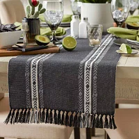 Design Imports Black Dobby Striped Fringe Ribbed Table Runners