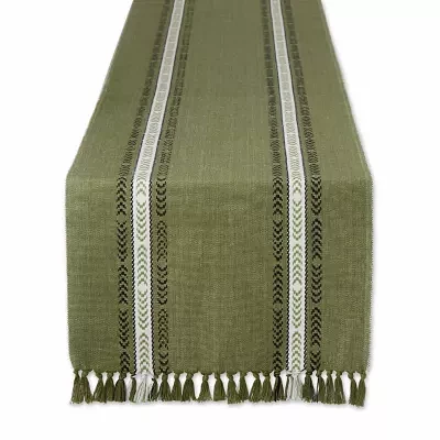 Design Imports Olive Green Dobby Striped Fringe Ribbed Table Runners