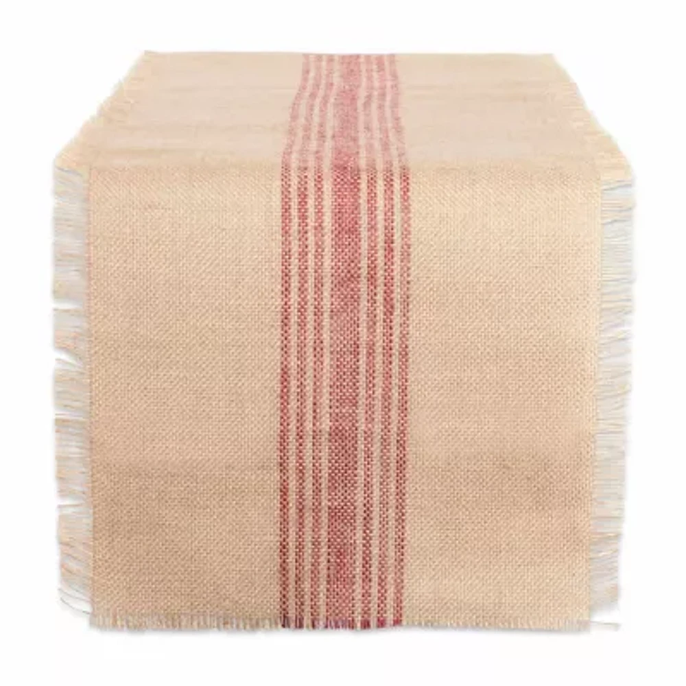 Design Imports Barn Red Middle Stripe Burlap Table Runners