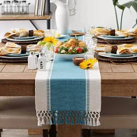 Design Imports Storm Blue Dobby Stripe Ribbed Table Runners