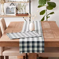 Design Imports Mineral Heavyweight Check Fringed Table Runners