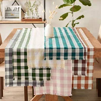 Design Imports Mineral Heavyweight Check Fringed Table Runners