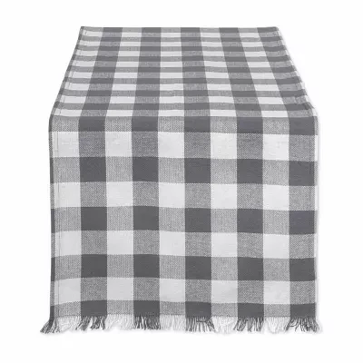 Design Imports Gray Heavyweight Check Fringed Table Runners