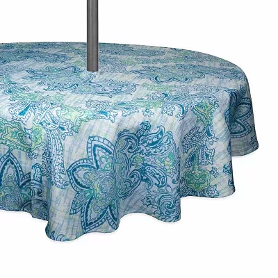 Design Imports Blue Watercolor Paisley Print Outdoor With Zipper Tablecloths