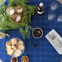 Design Imports Blue Metallic Windowpane Tablecloths