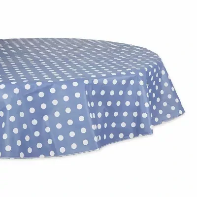 Design Imports Stonewash Blue Polka Dot Vinyl Tablecloths