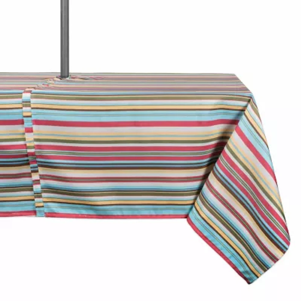 Design Imports Summer Stripe Outdoor  With Zipper Tablecloth