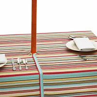 Design Imports Summer Stripe Outdoor  With Zipper Tablecloth