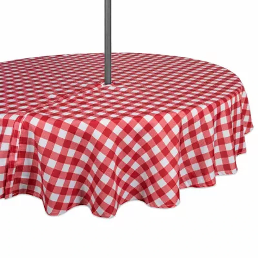 Design Imports Tango Red Check Round Outdoor With Zipper Tablecloths