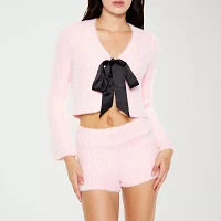 Forever 21 Bow Tie Sweater Womens V Neck Long Sleeve Crop Top Juniors