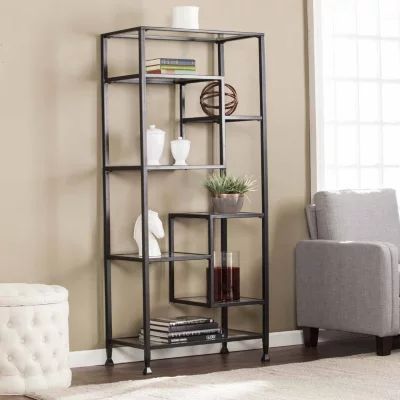 Modern Life Furniture Metal/Glass Asymmetrical Étagère/Bookcase