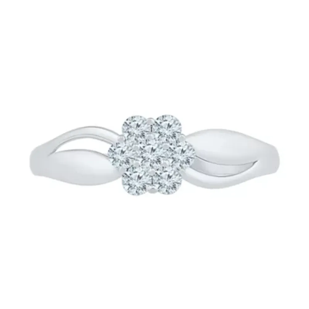 Womens CT. T.W. Mined White Diamond 10K Gold Cluster Cocktail Ring