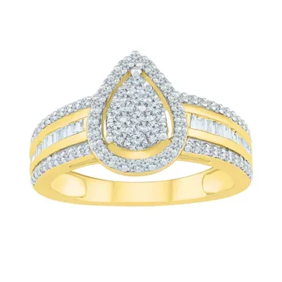 Womens 3/4 CT. T.W. Natural White Diamond 10K Gold Pear Cluster Halo Cocktail Ring