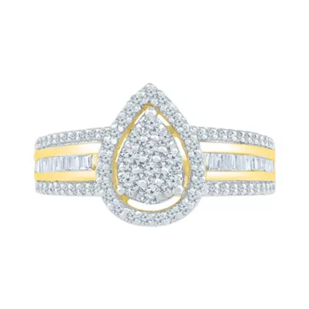 Womens 3/4 CT. T.W. Mined White Diamond 10K Gold Pear Cluster Halo Cocktail Ring