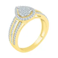 Womens 3/4 CT. T.W. Natural White Diamond 10K Gold Pear Cluster Halo Cocktail Ring