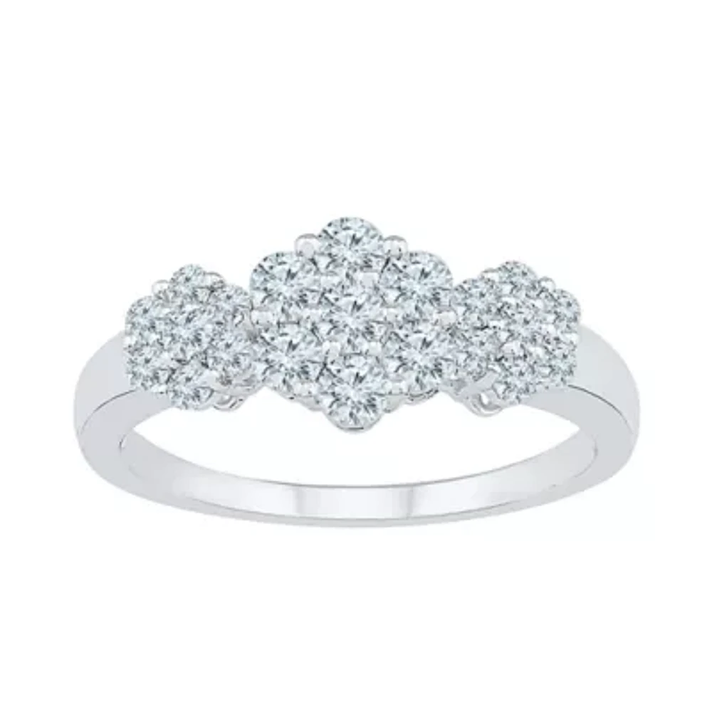 Womens 3/4 CT. T.W. Natural White Diamond 10K Gold Flower Cluster Cocktail Ring
