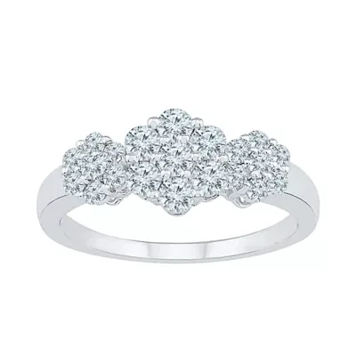 Womens 3/4 CT. T.W. Natural White Diamond 10K Gold Flower Cluster Cocktail Ring