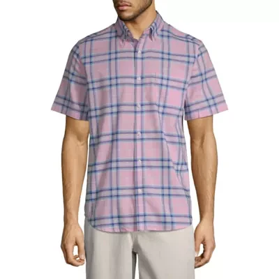 St. John's Bay Slim Mens Slim Fit Short Sleeve Grid Button-Down Shirt