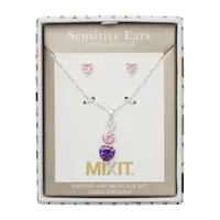 Mixit Hypoallergenic Silver Tone Pendant Necklace & Stud Earrings 2-pc. Heart Jewelry Set