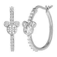 Disney Lab Created White Cubic Zirconia Sterling Silver 22.4mm Mickey Mouse Hoop Earrings