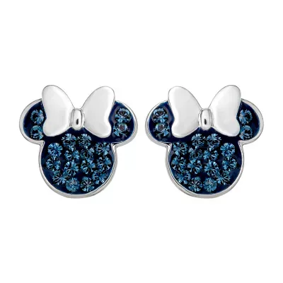 Disney Lab Created Blue Crystal Sterling Silver 11.2mm Minnie Mouse Stud Earrings
