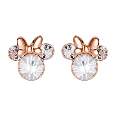 Disney Lab Created White Crystal Sterling Silver 9.4mm Minnie Mouse Stud Earrings