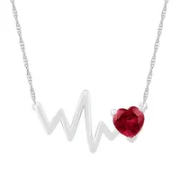 Heartbeat Womens Lab Created Red Ruby Sterling Silver Heart Pendant Necklace