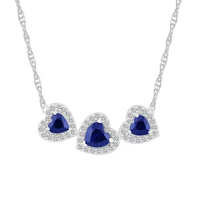 Womens Lab Created Blue Sapphire Sterling Silver Heart Pendant Necklaces
