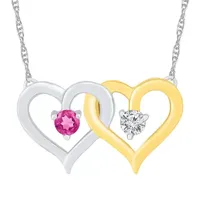 Womens Lab Created Pink Sapphire 10K Gold Sterling Silver Heart Pendant Necklace