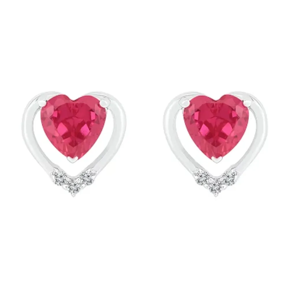 Lab Created Red Ruby Sterling Silver 8mm Heart Stud Earrings