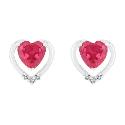 Lab Created Red Ruby Sterling Silver 8mm Heart Stud Earrings