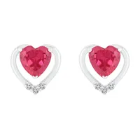 Lab Created Red Ruby Sterling Silver 8mm Heart Stud Earrings