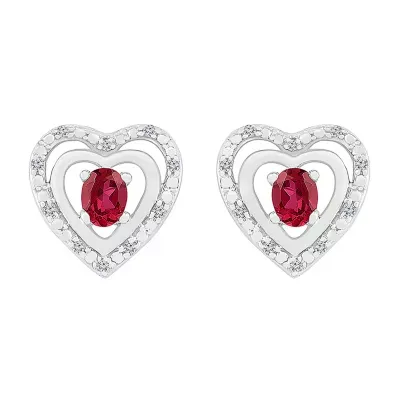 Diamond Accent Lab Created Red Ruby Sterling Silver 11mm Heart Stud Earrings