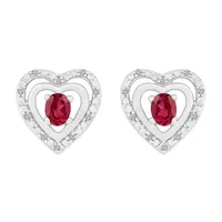 Diamond Accent Lab Created Red Ruby Sterling Silver 11mm Heart Stud Earrings