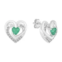 Lab Created Green Emerald Sterling Silver 12mm Heart Stud Earrings