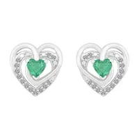 Lab Created Green Emerald Sterling Silver 12mm Heart Stud Earrings