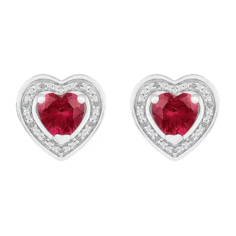 Diamond Accent Lab Created Red Ruby Sterling Silver 11mm Heart Stud Earrings