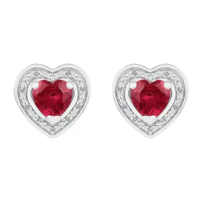 Diamond Accent Lab Created Red Ruby Sterling Silver 11mm Heart Stud Earrings