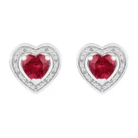 Diamond Accent Lab Created Red Ruby Sterling Silver 11mm Heart Stud Earrings