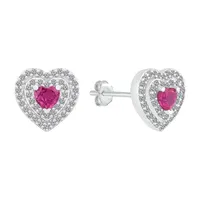 Lab Created Pink Sapphire Sterling Silver 10.5mm Heart Stud Earrings