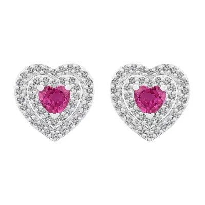 Lab Created Pink Sapphire Sterling Silver 10.5mm Heart Stud Earrings