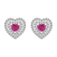 Lab Created Pink Sapphire Sterling Silver 10.5mm Heart Stud Earrings