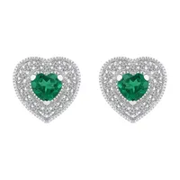 Lab Created Green Emerald Sterling Silver 9.5mm Heart Stud Earrings