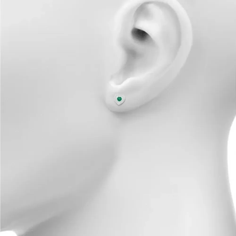 Lab Created Green Emerald Sterling Silver 9.5mm Heart Stud Earrings