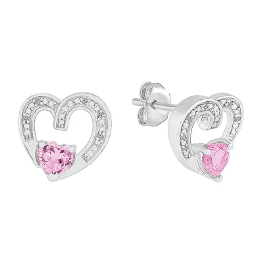 Diamond Accent Lab Created Pink Sapphire Sterling Silver 11mm Heart Stud Earrings