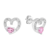 Diamond Accent Lab Created Pink Sapphire Sterling Silver 11mm Heart Stud Earrings