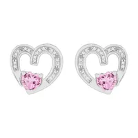 Diamond Accent Lab Created Pink Sapphire Sterling Silver 11mm Heart Stud Earrings