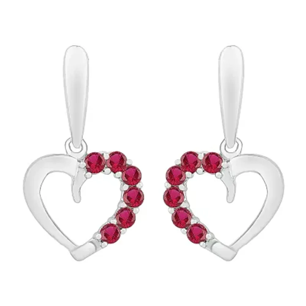 Lab Created Red Ruby Sterling Silver Heart Drop Earrings