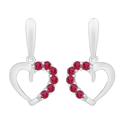 Lab Created Red Ruby Sterling Silver Heart Drop Earrings