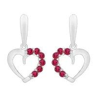 Lab Created Red Ruby Sterling Silver Heart Drop Earrings